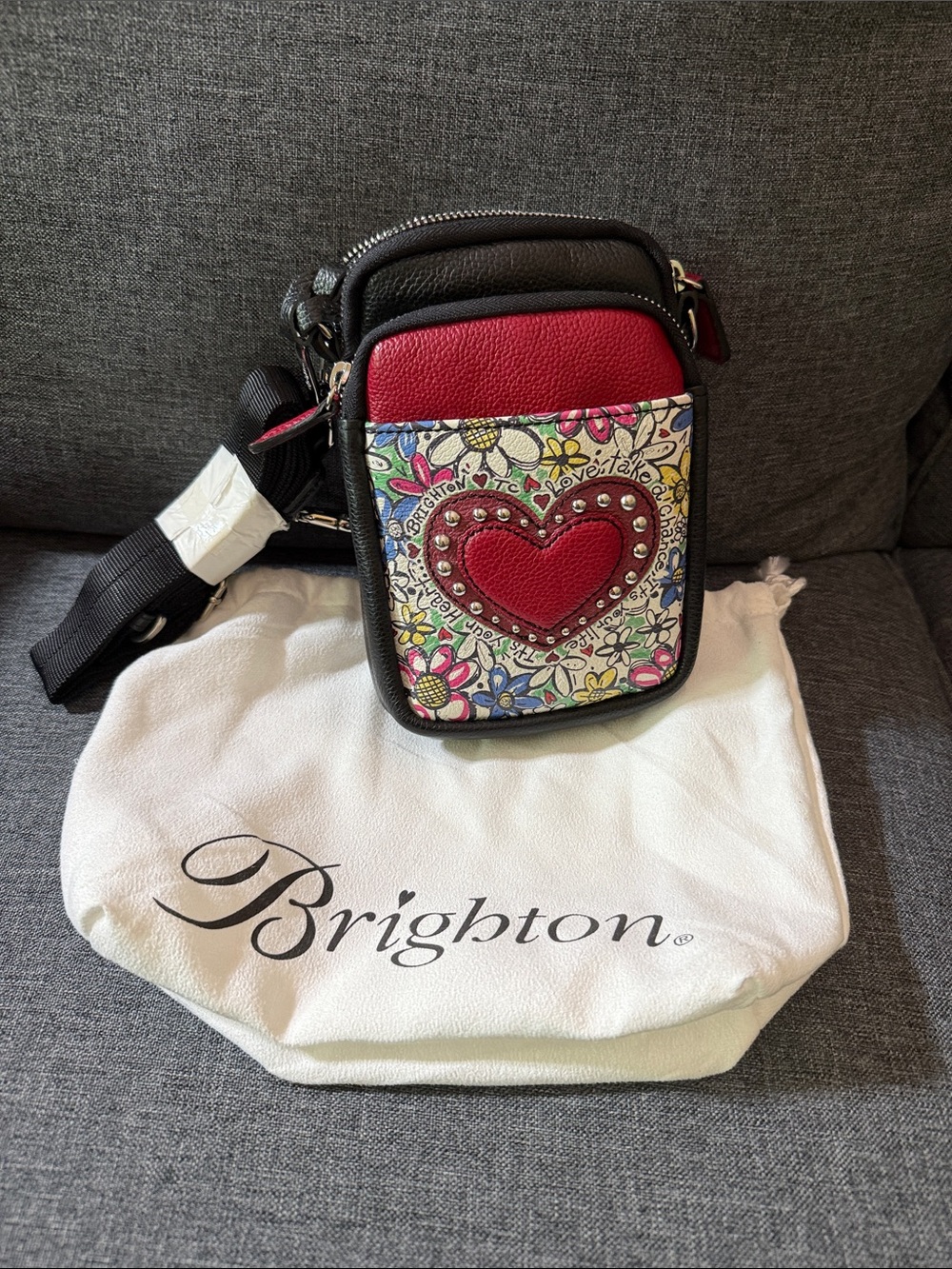 NWT Brighton Garden mini utility Red, Black & multi Crossbody. Art by Tom Clancy